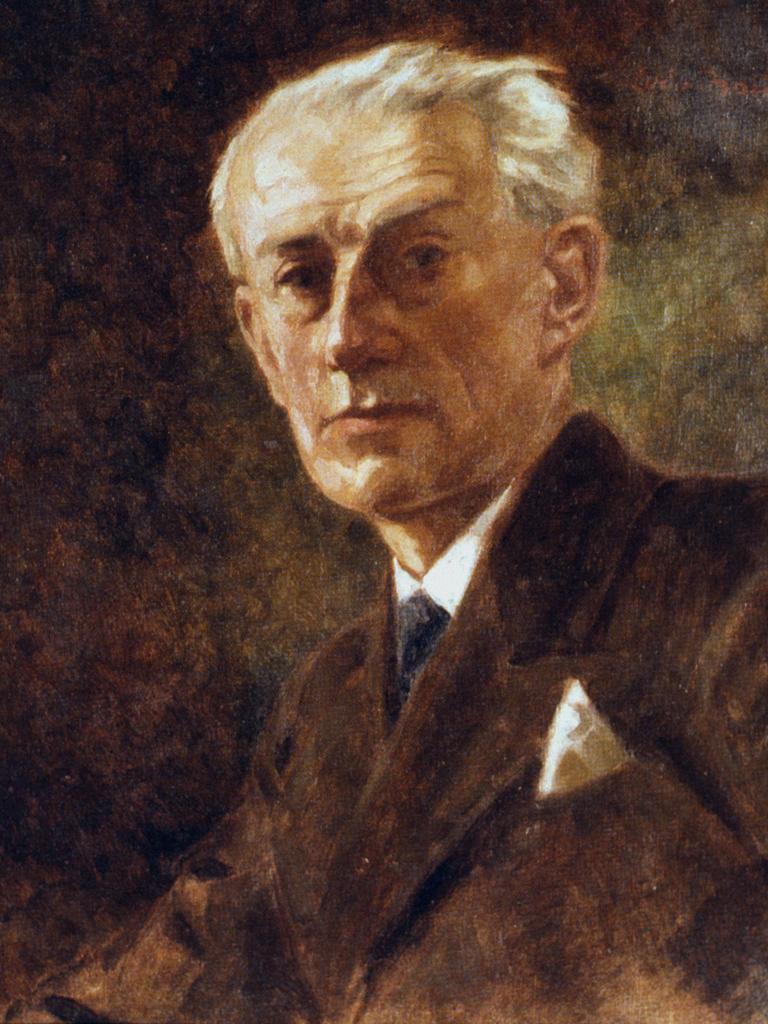 Ludwig Nauer porträtierte den Komponisten Maurice Ravel circa 1930 in Öl. Dabei ist Ravel mit grauen Haaren und forschen Blick abgebildet.