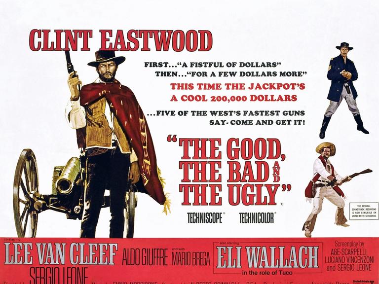 „Zwei glorreiche Halunken“ (auch bekannt als „Il Buono, il Brutto, il Cattivo“), Clint Eastwood (links), rechts von oben nach unten: Lee Van Cleef, Eli Wallach, 1966