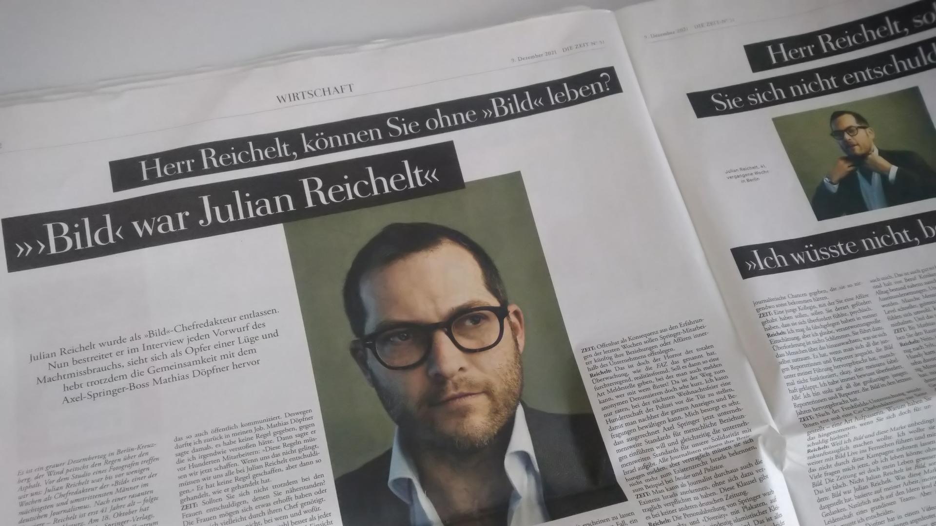 Eine Doppelseite der "Zeit" mit dem Interview mit Julian Reichelt 