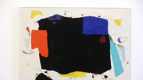 Abstraktes Bild von Willi Baumeister: Bunte Formen auf weißem Grund.