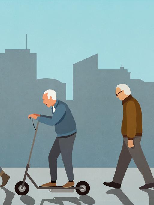 Illustration von vier Personen, darunter zwei Rentner