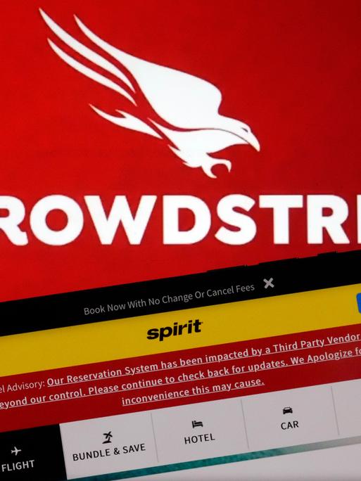 Das Logo der Computer-Software CrowdStrike, die viele Fluggesellschaften nutzen wie die US-amerikanische Spirit Airlines.