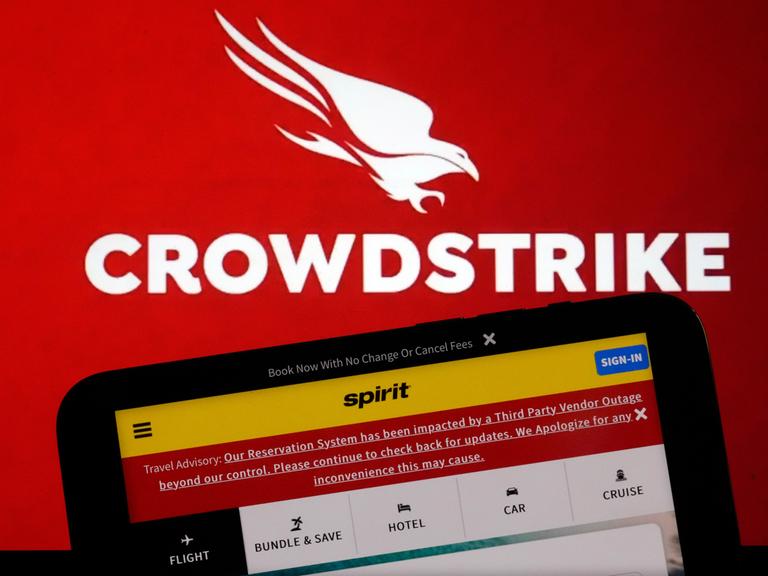 Das Logo der Computer-Software CrowdStrike, die viele Fluggesellschaften nutzen wie die US-amerikanische Spirit Airlines.