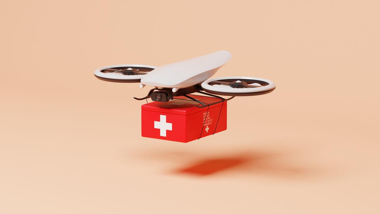 Visualisierung einer Drohne, die medizinisches Versorgungsmaterial transportiert
