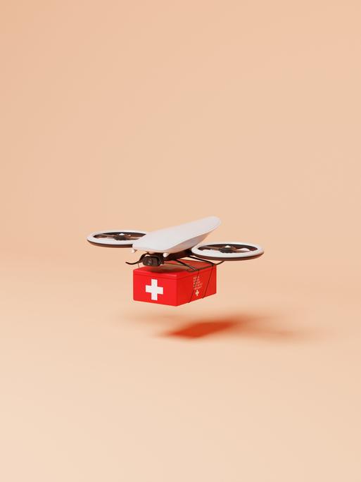 Visualisierung einer Drohne, die medizinisches Versorgungsmaterial transportiert