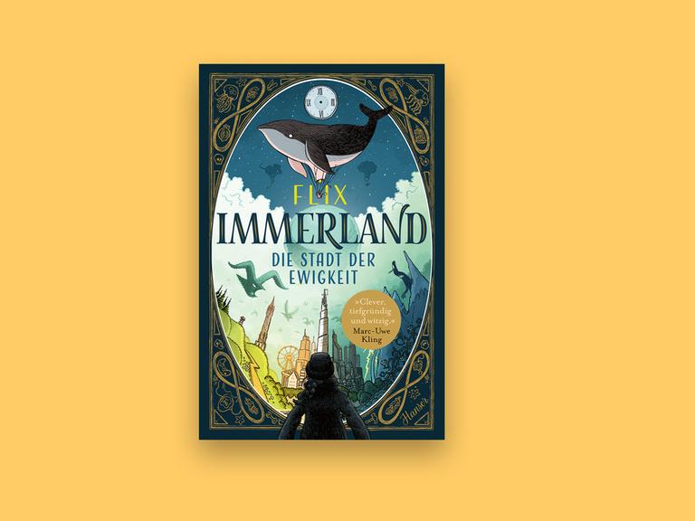 Das Cover des Comic "Immerland" von Flix zeigt eine Person, die auf eine schräge Welt mit Häusern und einem Riesenrad schaut. Über allen schwebt ein Wal. 