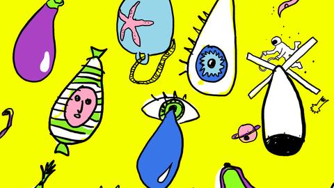 Illustration bunter doku drops vor gelbem Hintergrund.