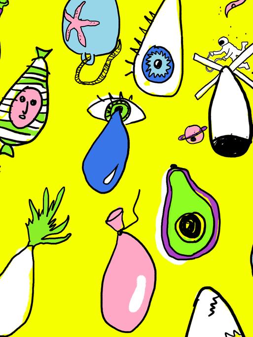 Illustration bunter doku drops vor gelbem Hintergrund.