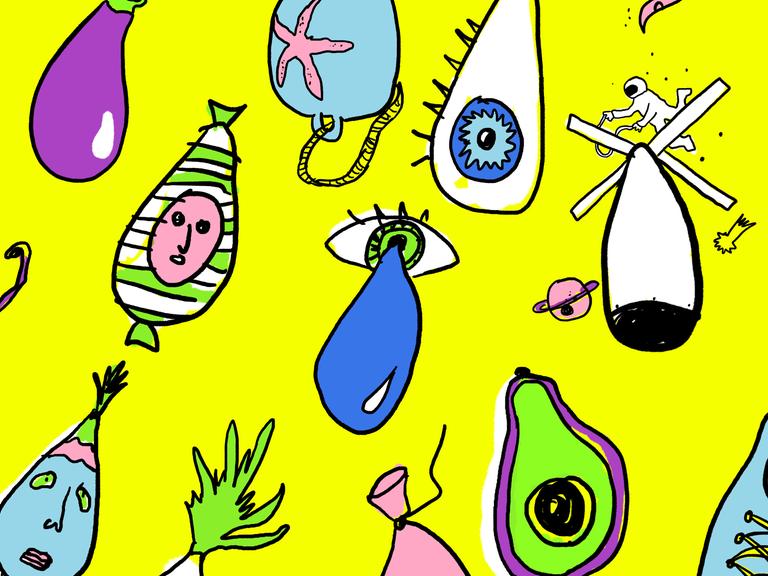 Illustration bunter doku drops vor gelbem Hintergrund.