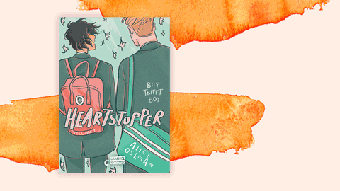 Cover von Alice Osemans "Heartstopper" vor orangefarbenem Hintergrund.