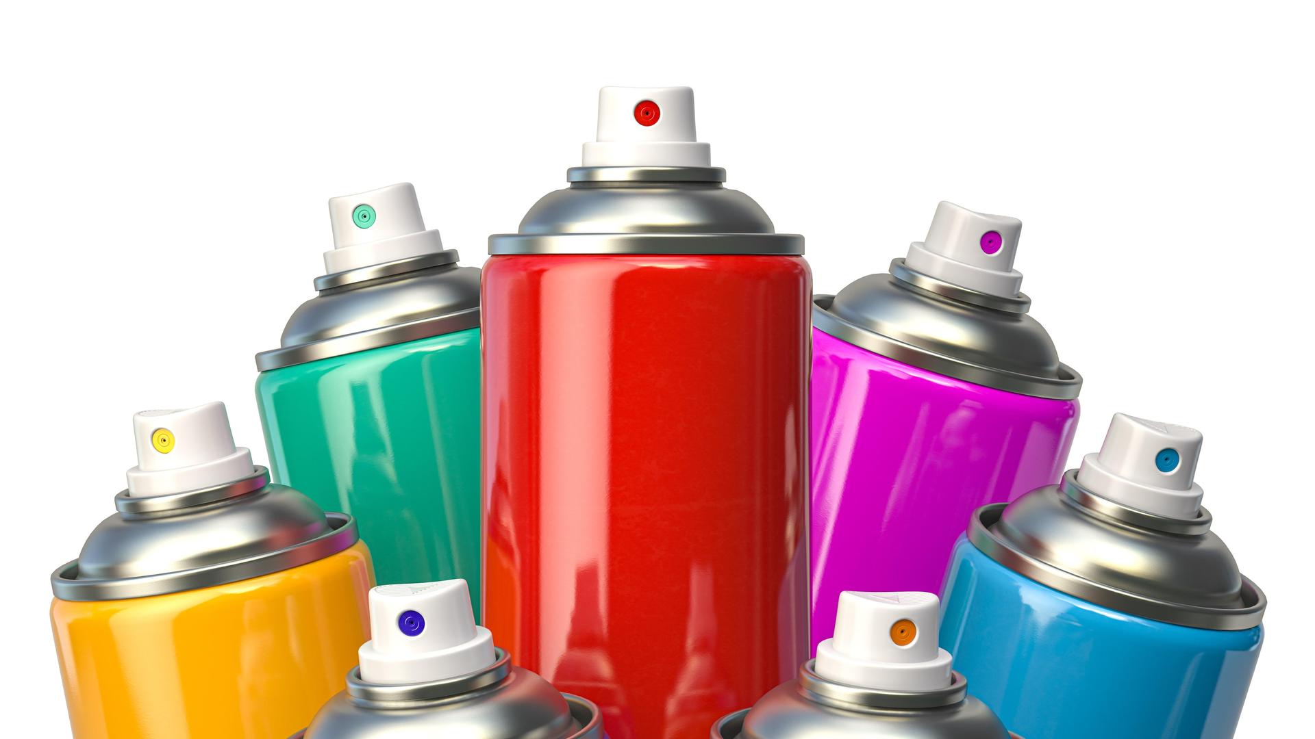 Illustration von sieben Graffiti-Dosen in bunten Farben. Illustration von sieben Graffiti-Dosen in bunten Farben.