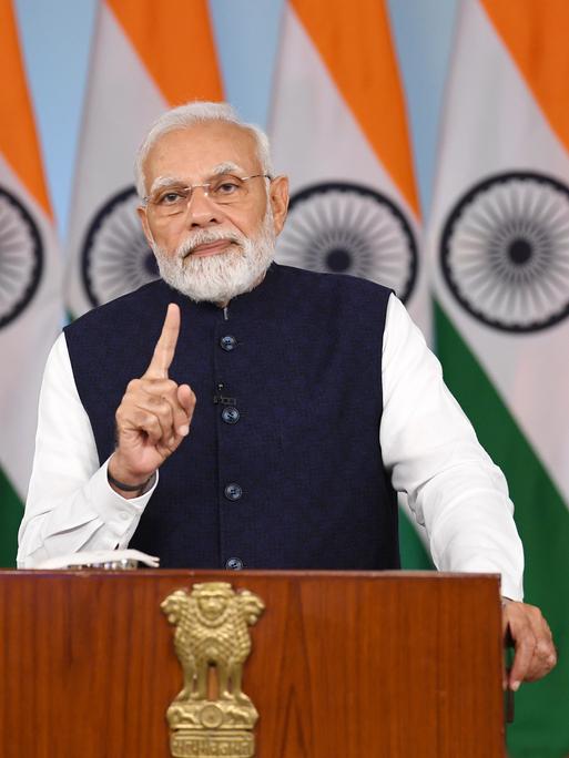 Der indische Premieminister Narendra Modi bei einer Rede beim Treffen der G20-Finanzminister Anfang 2023.