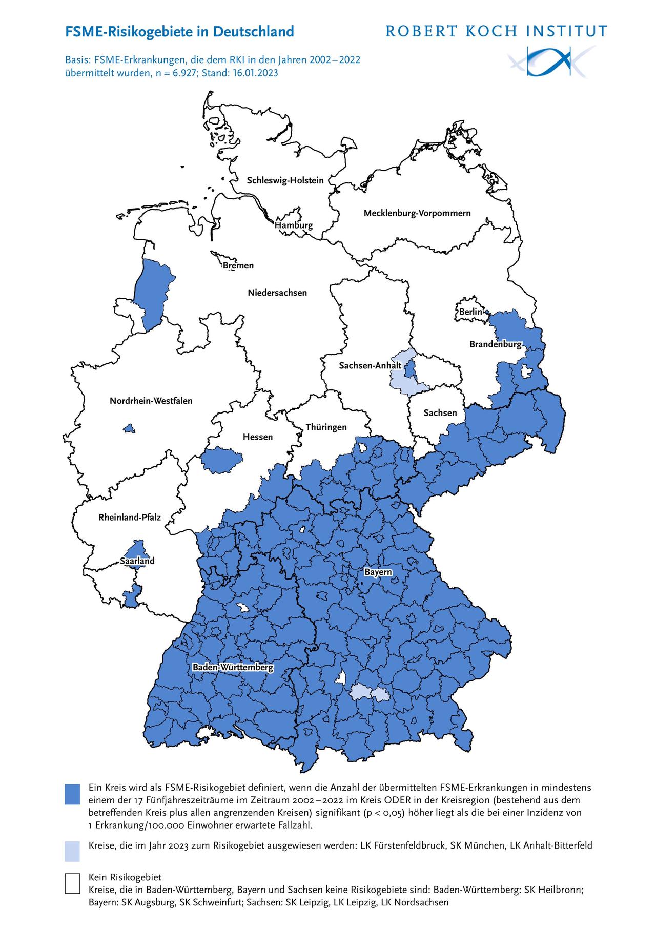 Karte FSME-Risikogebiete in Deutschland.