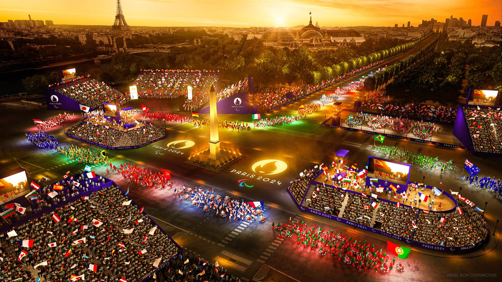 Das Bild zeigt den Concorde-Platz in Paris in vielen bunten Farben.
