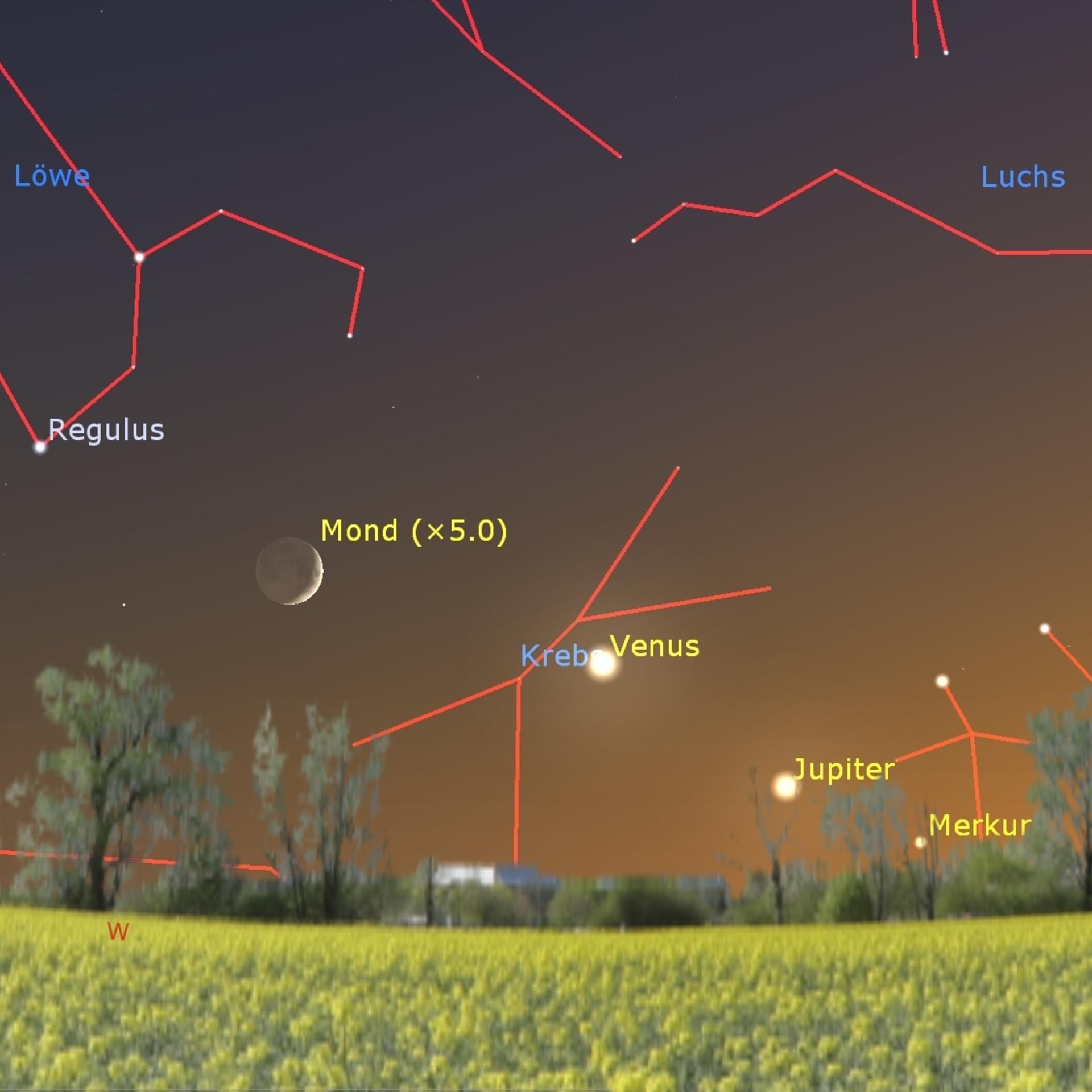Mond, Venus, Jupiter - Die himmlische Viererkette des Jahres