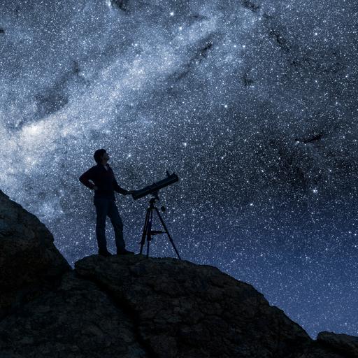 Ein Mann beobachtete mit einem Teleskop den nächtlichen Sternenhimmel