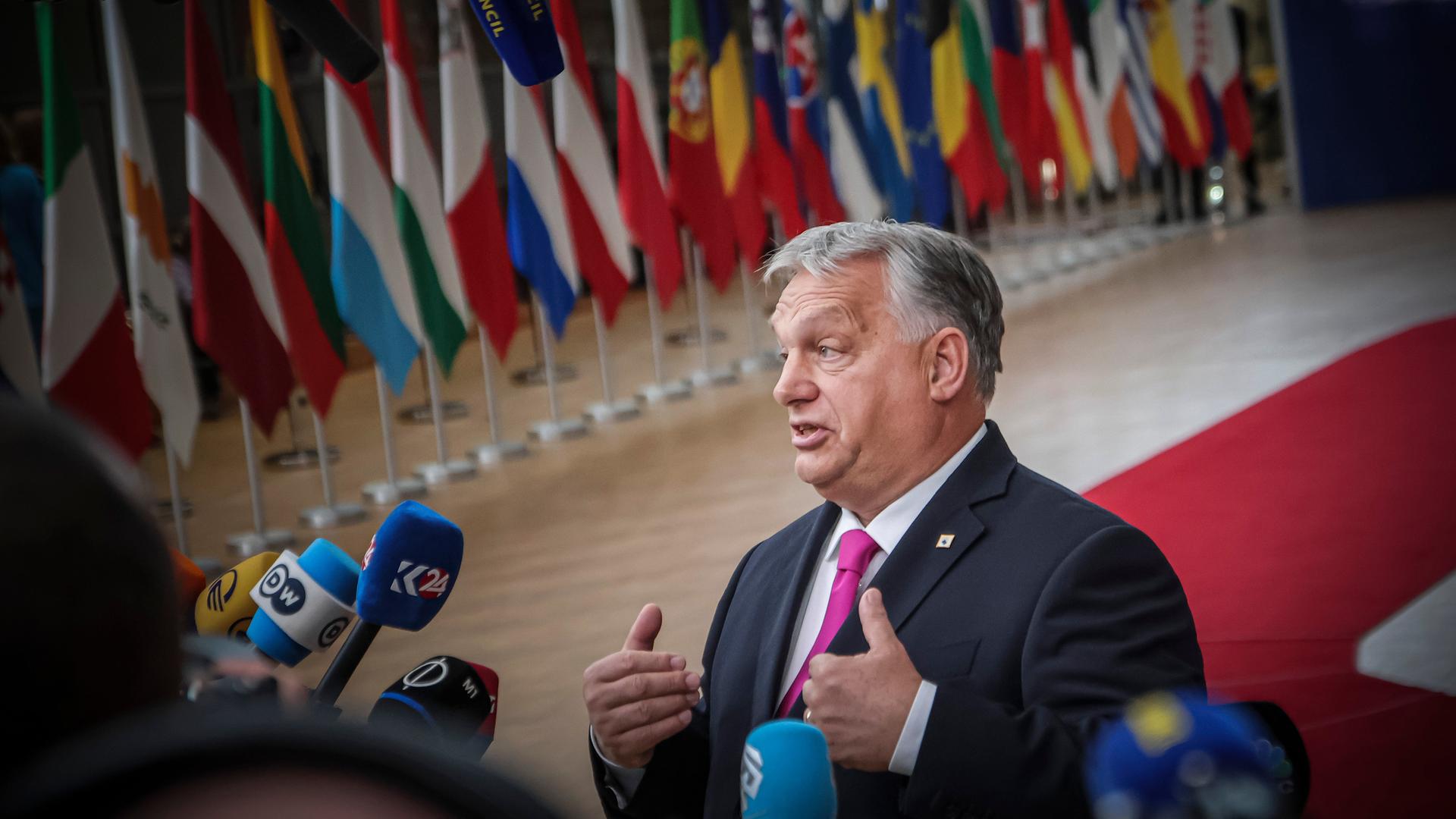Ungarns Premier Viktor Orban beim EU-Gipfel in Brüssel am 26. Oktober 2023