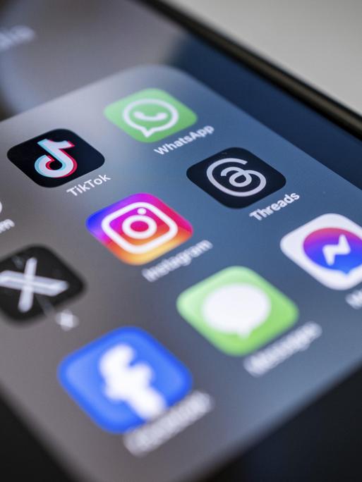 Nahaufnahme eines Smartphone-Bildschirms mit verschiedenen Social-Media-Apps.