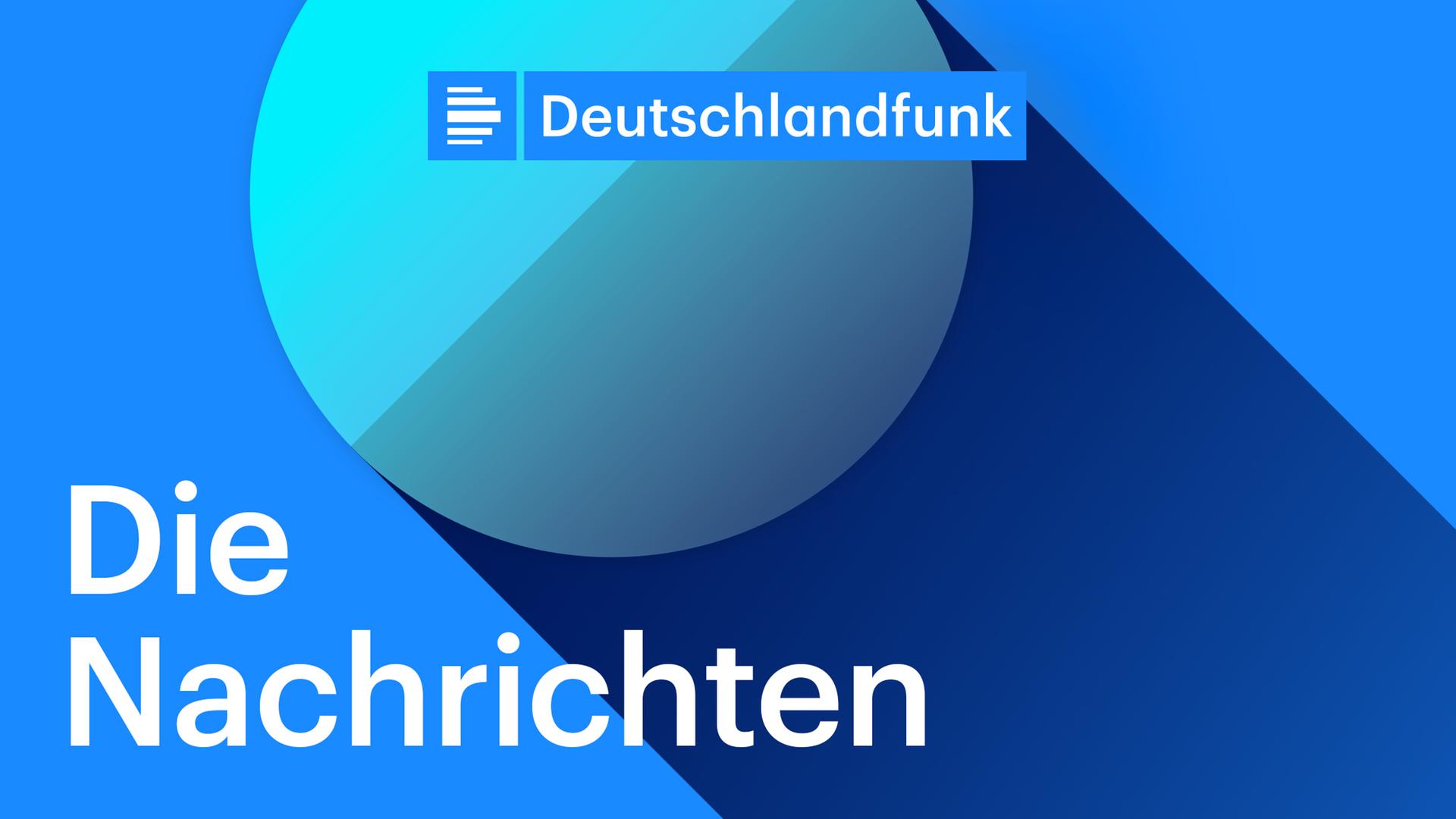 Das DLF-Nachrichtenlogo: Eine Kugel in zwei unterschiedlichen Blautönen, die einen Schattenstreifen auf einen blauen Hintergrund wirft. Darunter steht in weißer Schrift "Die Nachrichten".