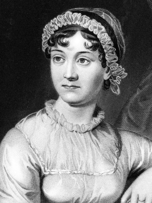 Portrait der Schriftstellerin Jane Austen (1775-1817) in schwarz-weiß. Portrait der Schriftstellerin Jane Austen (1775-1817) in schwarz-weiß.