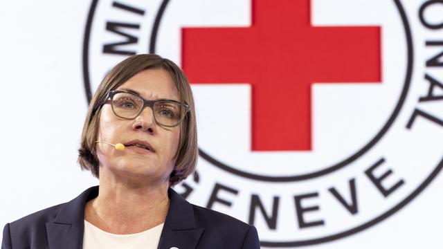 Die Schweizerin Mirjana Spoljaric Egger, Präsidentin des Internationalen Komitees vom Roten Kreuz (IKRK), spricht vor Journalisten.