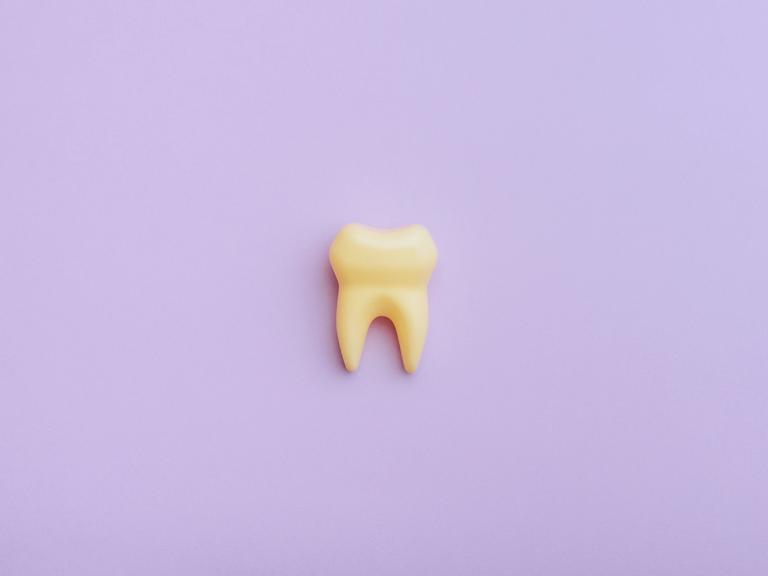 Little Toy Tooth Colored and Stained on Purple Background