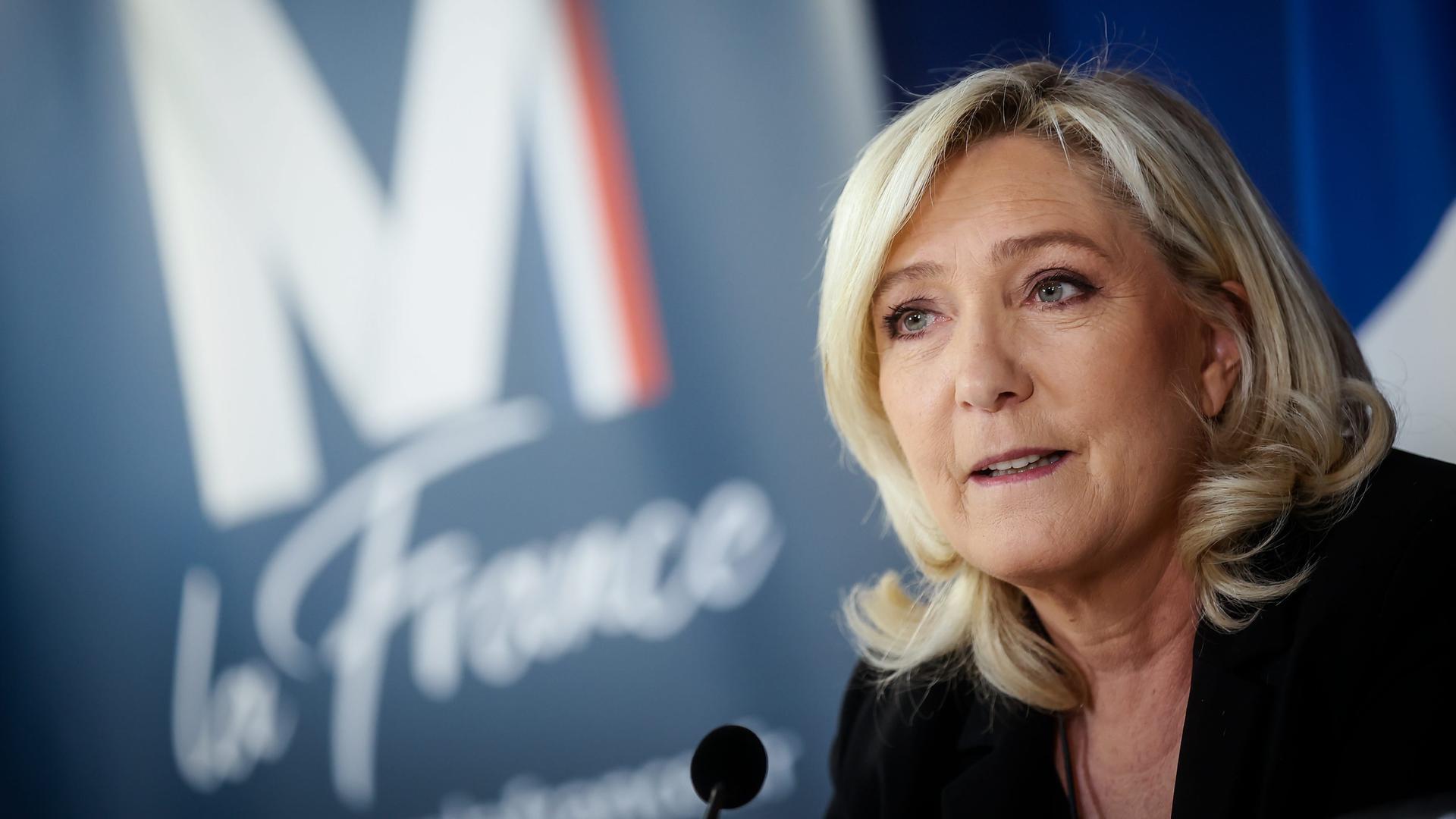 Die extrem rechte Präsidentschaftskandidatin des Rassemblement National, RN, (früher Front National), Marine le Pen