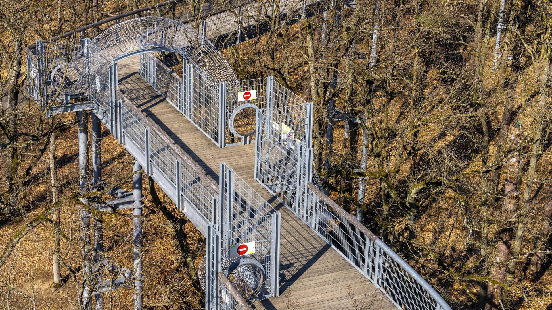 Baumkronenpfad auf dem historischen Gelände der ehemaligen Tuberkulose Heilstätten in Beelitz, Brandenburg, Deutschland