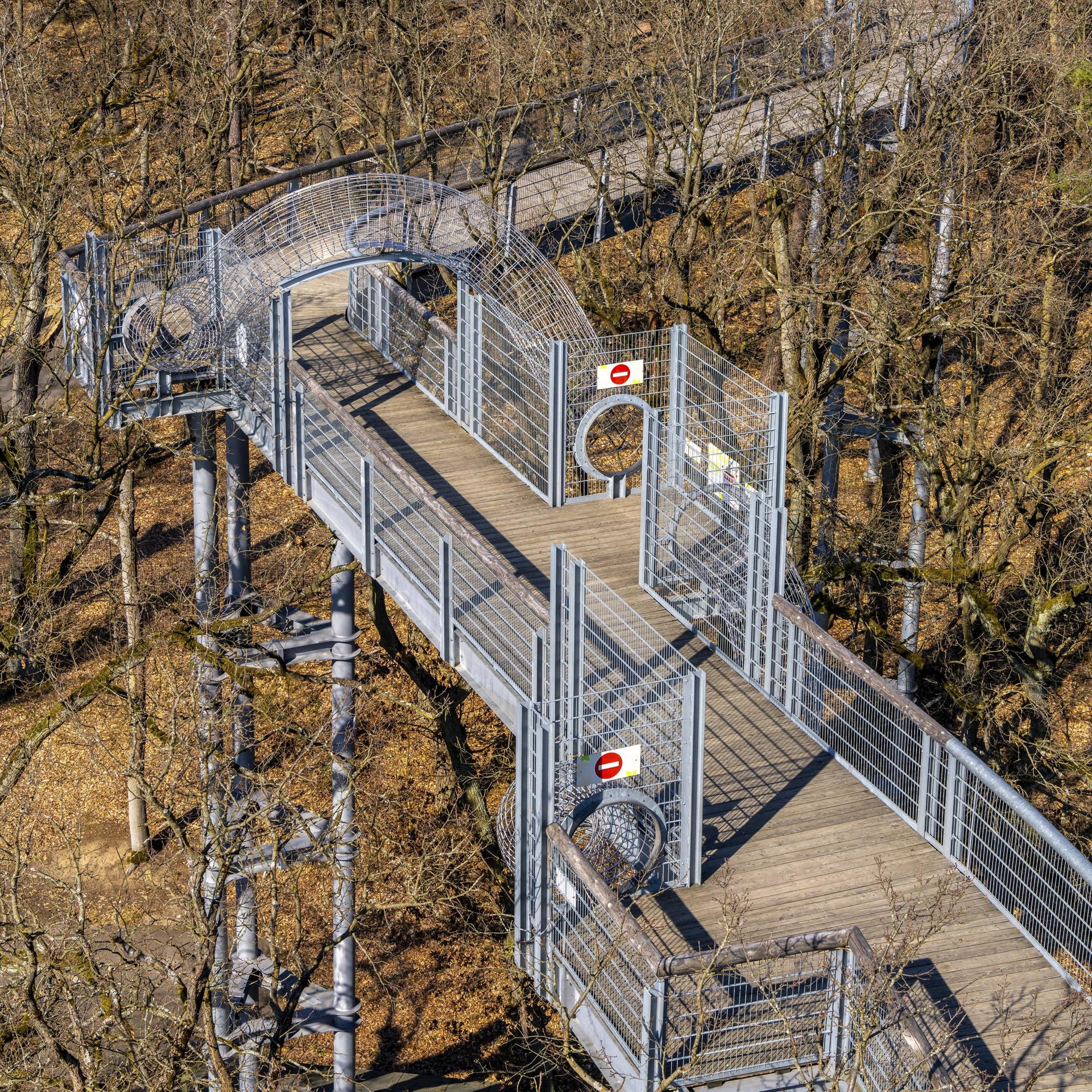 Baumkronenpfad auf dem historischen Gelände der ehemaligen Tuberkulose Heilstätten in Beelitz, Brandenburg, Deutschland