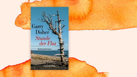 Das Cover des Krimis von Garry Disher, "Stunde der Flut". Es zeigt eine Strandlandschaft mit einem blattlosen, verdorrten Baumrest, daneben stehen Autorenname und Titel. 