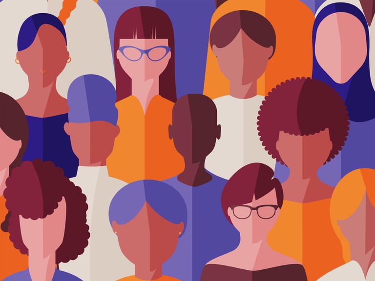 Illustration: Köpfe von Frauen ohne Gesichter