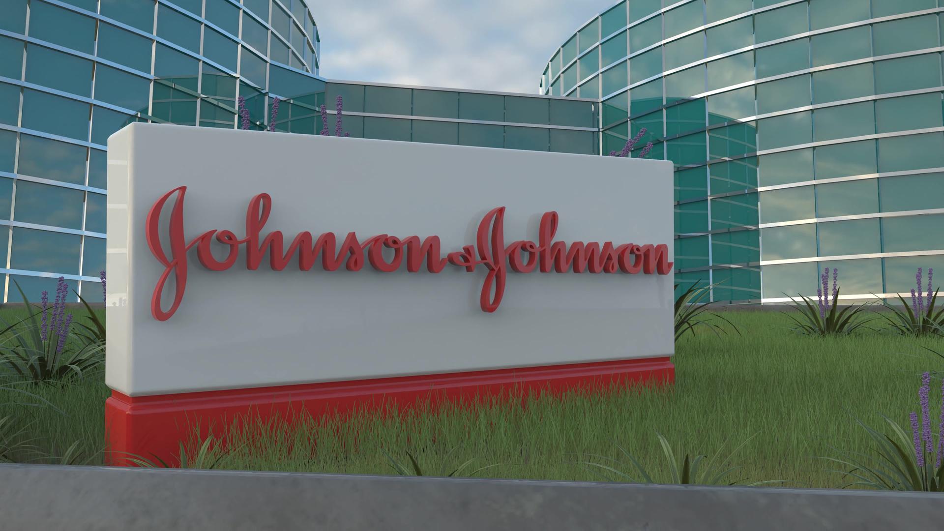 Schild des US-Konzern Johnson & Johnson vor einem Firmensitz