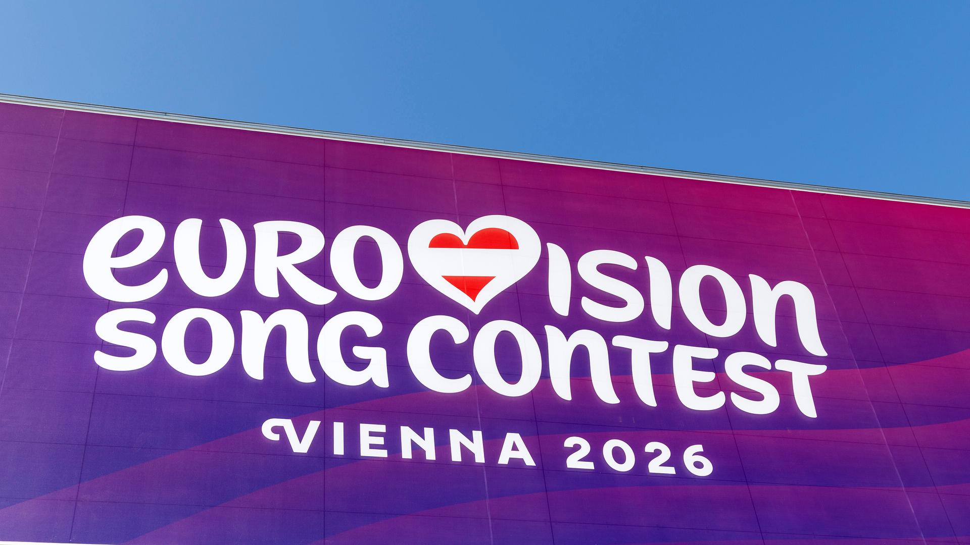 Das Logo des Eurovision Song Contest 2026 in Wien, das V von Vision ist ein rot-weißes Herz