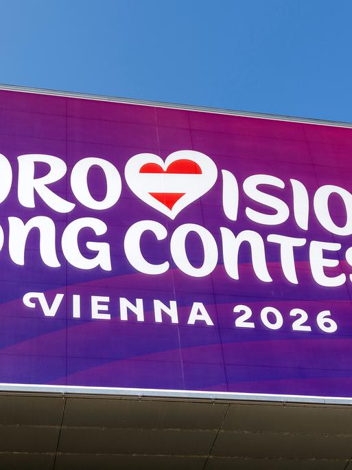 Das Logo des Eurovision Song Contest 2026 in Wien, das V von Vision ist ein rot-weißes Herz