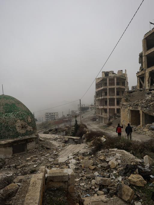 Zerstörte Gebäude in Ariha nahe Idlib in Nordsyrien