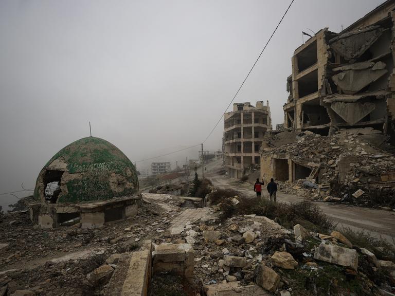 Zerstörte Gebäude in Ariha nahe Idlib in Nordsyrien