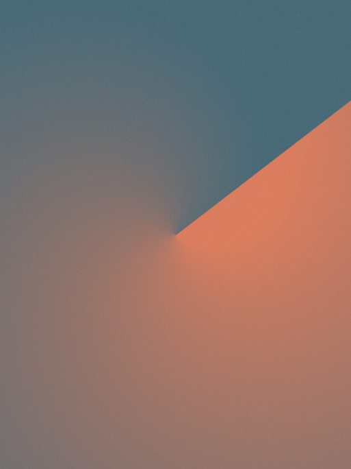 Zu sehen ist eine zweigeteilte Farbfläche die zwischen einem Blau- und Orangeton changiert. Die Farben mischen sich dabei im unteren Drittel.