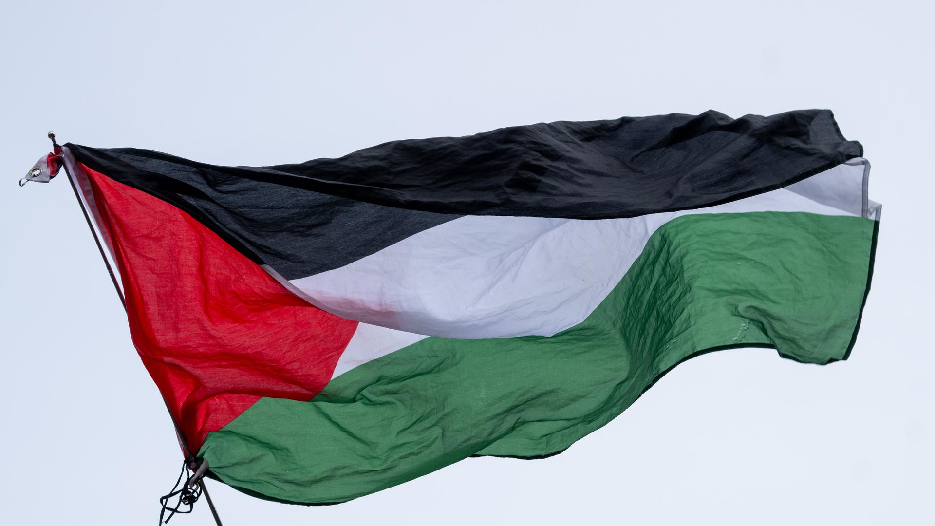 Die Flagge von Palästina weht im Wind.