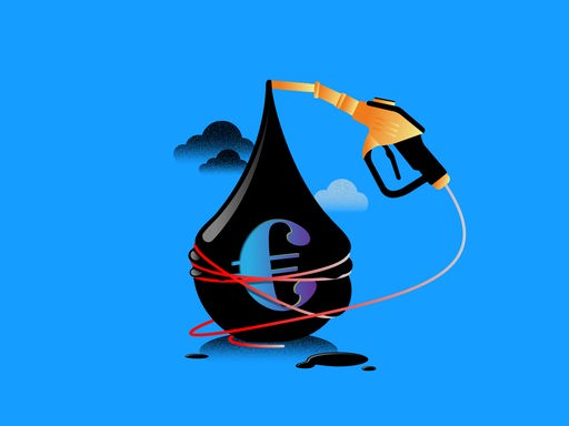 Ein schwarzer Tropfen Erdöl auf blauem Grund. Auf dem Tropfen ein Euro-Symbol. Der Tropfen wird von einem Tankschlauch umwickelt. Ein schwarzer Tropfen Erdöl auf blauem Grund. Auf dem Tropfen ein Euro-Symbol. Der Tropfen wird von einem Tankschlauch umwickelt.