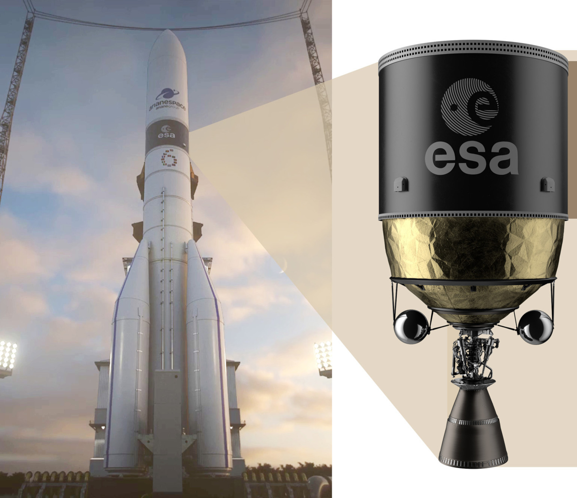 Die Ariane-Rakete soll langfristig eine „schwarze Oberstufe“ aus Kohlefasern bekommen (Ilustration)