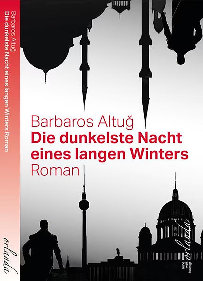 Ein grafisch gehaltenes Buchcover mit Autorenname Barbaros Altuğ, dem Titel "Die dunkelste Nacht eines langen Winters" und den Umrissen der Stadtansicht von Istanbul