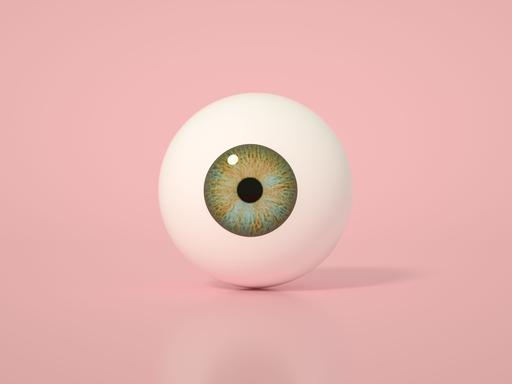 3D-Grafik eines Augapfels auf rosa Hintergrund.