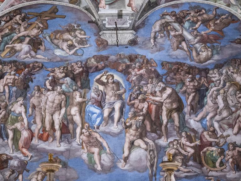 Das Jüngste Gericht, Detail des Deckengemäldes von Michelangelo, am 28. Juni 2021 in der Sixtinischen Kapelle im Vatikan.