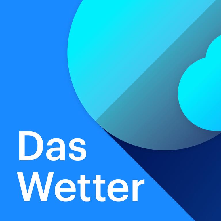 Eine Grafik in verschiedenen Blautönen zeigt Symbole für Sonne oder Mond sowie für Wolken und Regen. Darunter steht: Das Wetter.