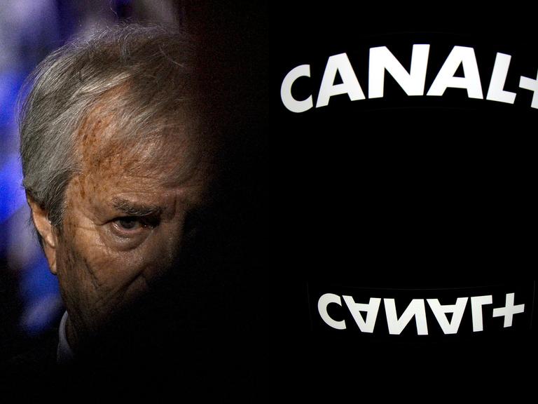 Diese Bildercollage zeigt den französischen Geschäftsmann Vincent Bolloré bei einer Veranstaltung zum 200-jährigen Jubiläum der französischen Tageszeitung Le Figaro im Pariser Grand Palais sowie das Logo des Fernsehsenders Canal+. Diese Bildercollage zeigt den französischen Geschäftsmann Vincent Bolloré bei einer Veranstaltung zum 200-jährigen Jubiläum der französischen Tageszeitung Le Figaro im Pariser Grand Palais sowie das Logo des Fernsehsenders Canal+.