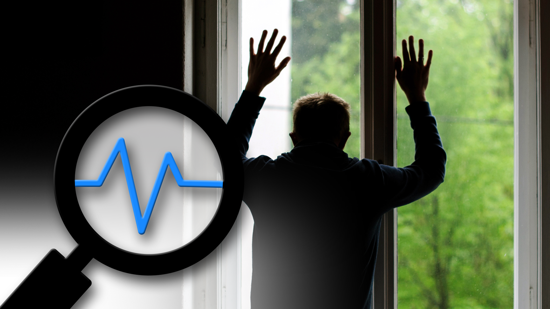 Ein Mann steht allein an einem Fenster und schaut nach draußen Ein Mann steht allein an einem Fenster und schaut nach draußen
