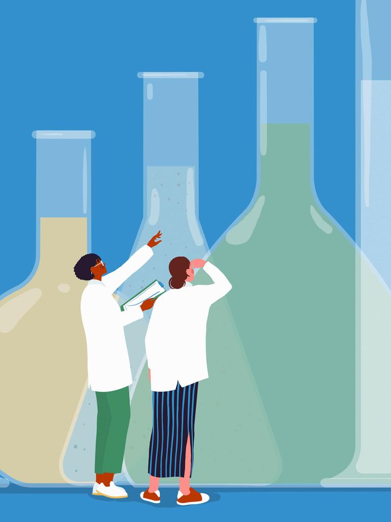 Wissenschaftler diskutieren über Forschung.