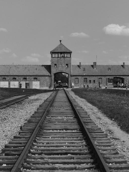 Gleise vor dem Vernichtungslager Auschwitz.