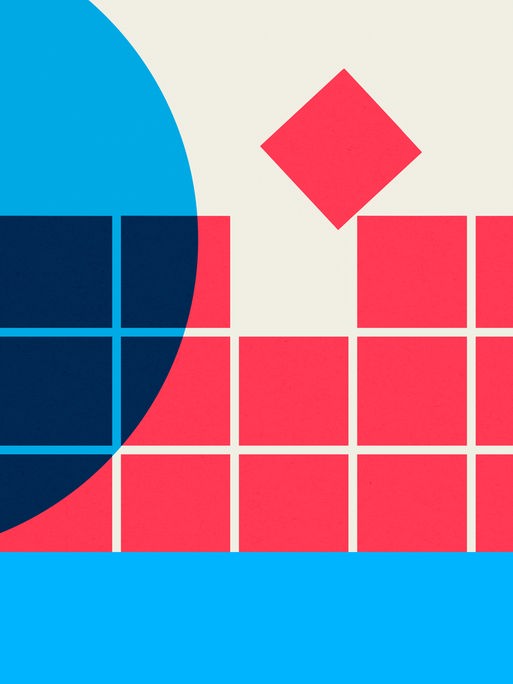 Sendereihe: "Systemfragen" - Illustrative Grafik einer Reihe von Quadraten, bei der ein Quadrat aus der Reihe ausschert.