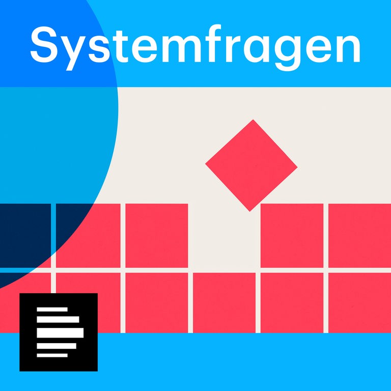 Sendereihe: "Systemfragen" - Illustrative Grafik einer Reihe von Quadraten, bei der ein Quadrat aus der Reihe ausschert.